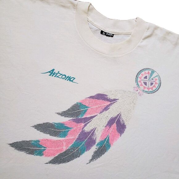 Vintage 90s AZ Dream Catcher Sz XL Single Stitch USA Made Whitr Feather T-Shirt - Picture 1 of 8